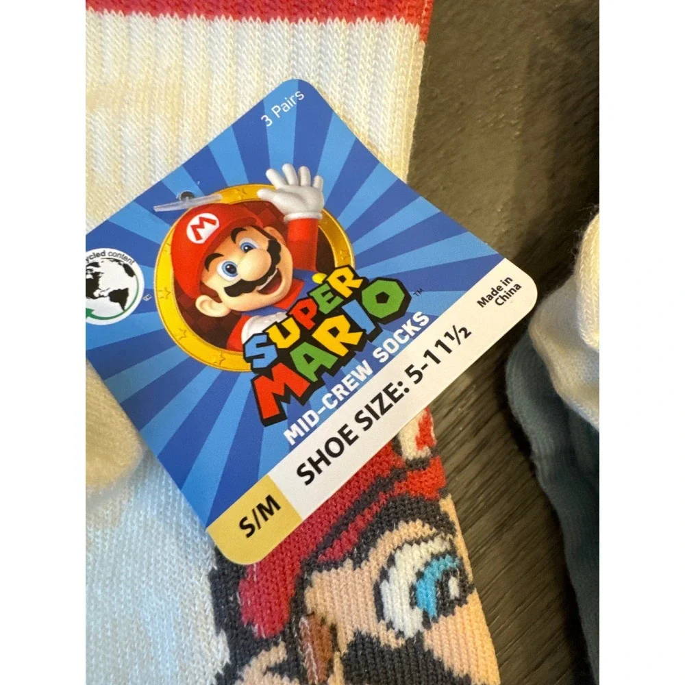 New Kids Super Mario and TMNT Mid-Crew Socks 3 Pack Bundle Size S/M 5-11.5